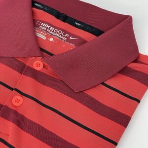 Nike Golf Tour Performance Polo Shirt L Red Black Stripe Dri-FIT